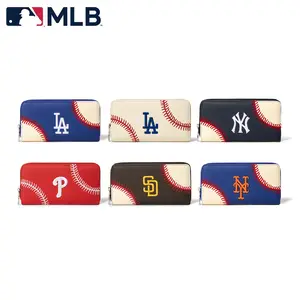MLB Zip Around Wallet for Men & Women, Baseball Stitch Design, Large Capacity Clutch Wallet for Game Day & Travel, Card Holder with Phone Pocket, Gift for Baseball Fans, 112