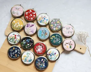Floral Embroidered Compact Mirror, Pocket Mirror, Makeup Mirror, Vintage Gift for Her, Bridesmaid Gift, Wedding Favor, Christmas Gift, Valentine Gift