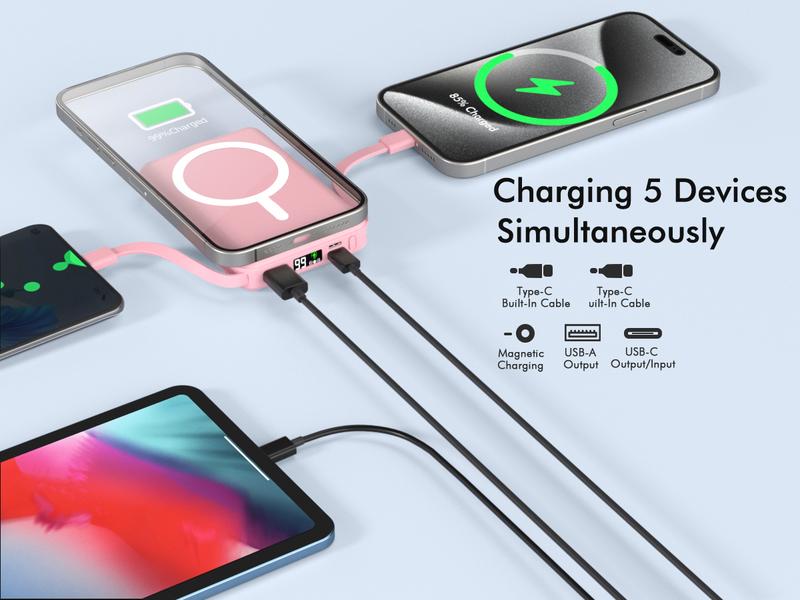 Podoru Multifunctional 10000mAh Power Bank, Wireless Magnetic Travel Charger Built-in USB C Lighting Cable, MagSafe for iPhone 17/16/15/14/13/12 Series Podoru Multifunctional 10000mAh Power Bank, Wireless Magnetic Travel Charger Built-in USB C Lighting Cable, MagSafe for iPhone 17/16/15/14/13/12 Series