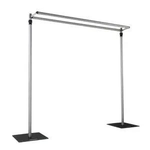 Adjustable Pipe and Drape Backdrop Stand with Double Cross Bars, Silver Aluminum Frame Support System 12ft x 12ft with Heavy Steel Bases