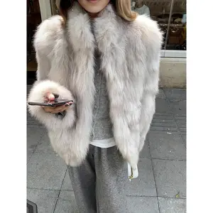 Women's Plush-like Coat Beige Soft Brown Winter Jacket Cold Resistant Outerwear for Everyday Formal Events No Maintenance Required Long Sleeve Faux Fur Womenswear
