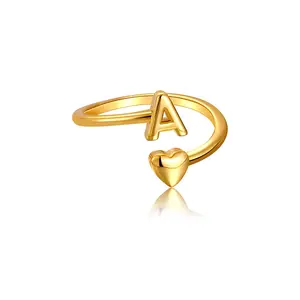 Mothers Day Gifts - Gold Rings for Women Girls, 14K Gold Plated Initial Rings for Women Non Tarnish Letter A- Z Dainty Heart Ring Adjustable Pinky Ring for Mom Daughter Sister Wife Friends Grandma