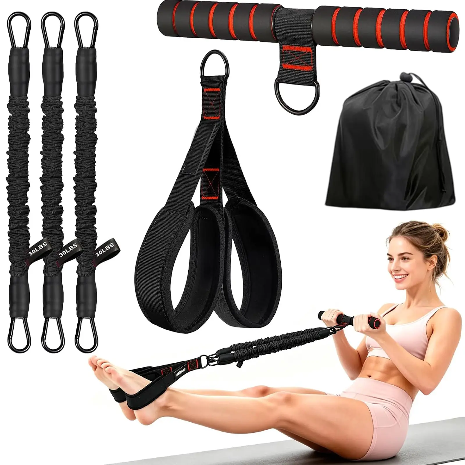 Pilates Bar Kit - Multifunctional Home & Outdoor Sports Equipment with Adjustable Elastic Resistance Band for Arm Strength Training, Full Body Workouts