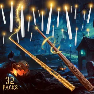 Floating Candles with Wand Halloween Decorations: 32 count Magic Hanging Floating Flameless Candles with Remote for Halloween Christmas Tree Birthday Parties Indoor Outdoor Wall Decor