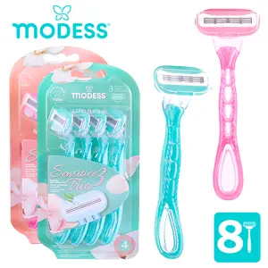 MODESS Razor Triple Blade 8PK For Women With Sensitive Skin,Designed For A Comfortable And Close Shave For Skin,Perfect Holiday Gifts For Women