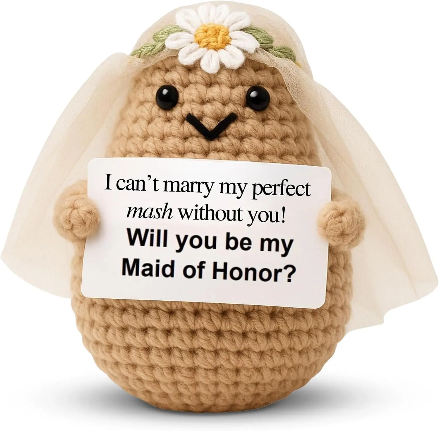 M.O.Q. Bridesmaid Proposal Gift for Box or Basket – Will You Be My Bridesmaid Crochet, Handmade Maid of Honor Proposal Keepsake, Cute Mini Gift for Bridal Party (Maid of Honor)
