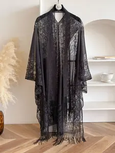 Women's Solid Color Lace Fringe Sun Protection Long Shawl Wrap, Casual Lightweight Design for All Seasons, Stylish Layering Accessory Essential