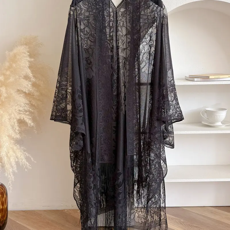 Women's Plain Lace Fringe Sun Protection Shawl Wrap, Multi-Purpose Design, Lightweight Comfort, Suitable for All Seasons, Fashion and Outdoor Activities