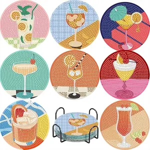 8-Piece Diamond Art Painting Coaster Set with Stand, DIY Drink Pattern Coasters for Adults and Beginners, Perfect Gift for Friends