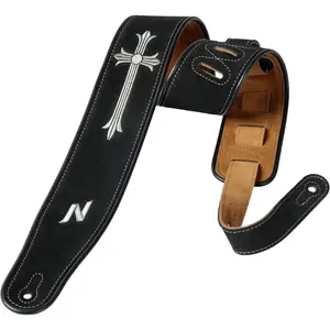 Guitar Strap with Crucifixion Embroidery, 2.7" Wide Double Layer Bavarian Tumbled Cowhide Guitar Strap with  Padding for , Male and Female, Acoustic, Bass and Electric Guitars