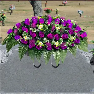 1PC, artificial Rosebud Flower Tombstone Flower Tombstone Saddle, suitable for funeral homes, funerals, cemeteries, mourning relatives and friends, funeral anniversary, highly realistic, colorful and durable, Artificial Flowers Bouquet