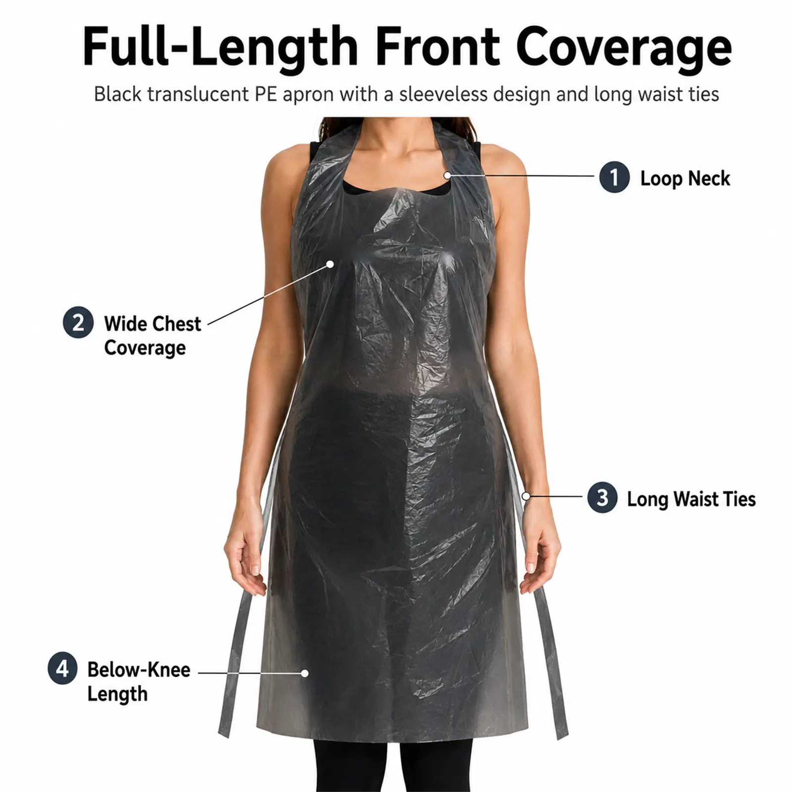 100 PCS Disposable PE Plastic Full-Length Lightweight Waterproof Aprons, Individually Wrapped for Kitchen Use, Home & Festive Party Supplies