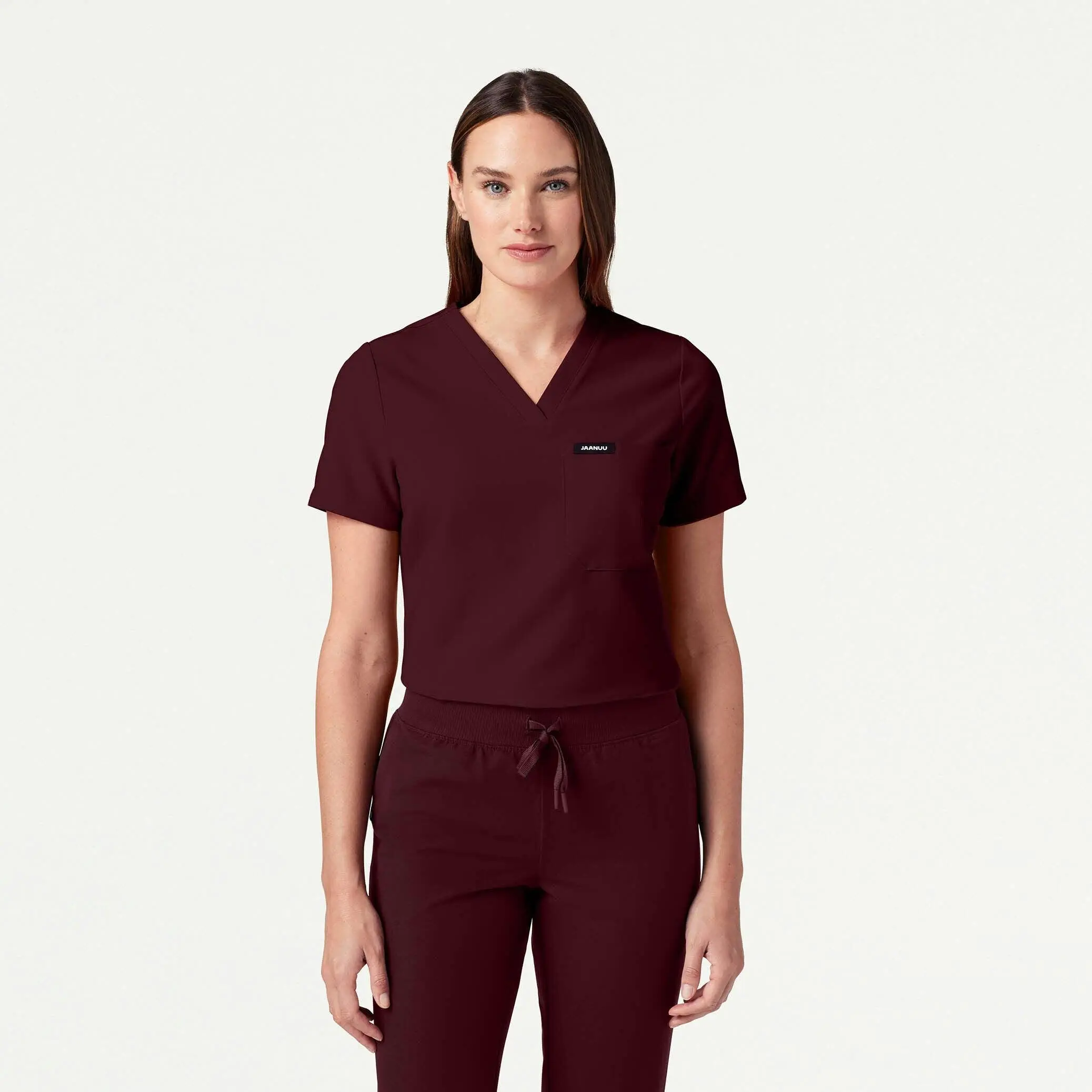 Rhena Slim Essential 1-Pocket Scrub Top - Burgundy Fit Womenswear ...
