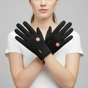 Winter Outdoor Cycling Warm Gloves, 1 Count Fleece Sports Ski Fishing Gloves with Zipper Closure and Adjustable Strap, Suitable for Men and Women, Suitable for Outdoor Activities and Skiing Snowboarding