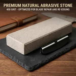 1 piece natural coarse abrasive sharpening stone, 400 grit, manual sharpening tool with sharpening aid for repairing knife gaps and blade repair