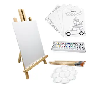25 Pieces Tabletop Wood Easel Set, Painting Easel Stand, Coloring Canvas, Acrylic Paint Set, Paintbrush, Art Supplies.