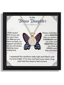 Christmas Birthday Party Anniversary Gift For My Bonus Daughter | 26 Letters A-Z Initial Necklace (O Chain) | With Heartfelt Message Card & Gift Box | Stylish Minimalist Pendant