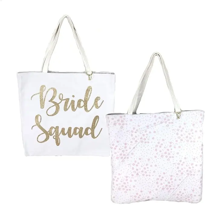 Fashion Culture Reversible Bride & Bridesmaid Tote Bags: Wedding Party Gift Set, Designs for Bride Squad, Unique Double-Sided Tote Bags, Spacious