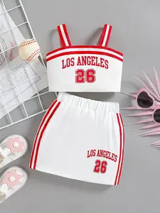 Sportswear, ball game, girls' summer sleeveless top + skirt, Athletic Top, Sports Jersey Top, sports set, baby girl sportswear ball game set, casual fashion sports style set, girls' sports set, baby girl clothing, sports set