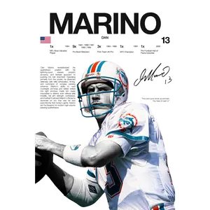 [Sale Off To 40%] [UNFRAMED] Dan Marino Hardline Art, Miami Professional Football Poster, Legend Athlete Wall Decor