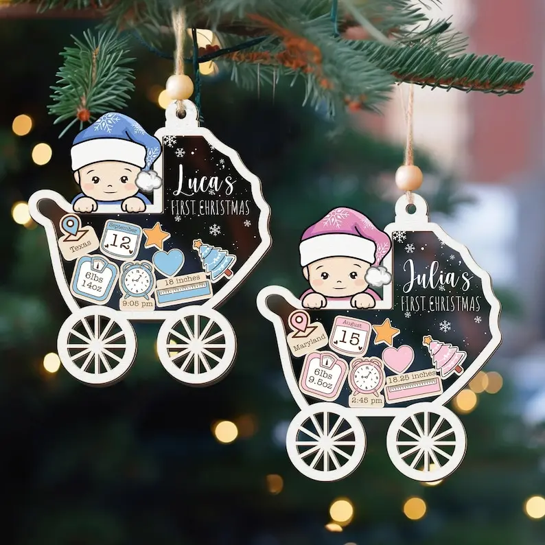 Personalized First Christmas Ornament, Baby 1st Christmas Ornament, Custom Baby Name, Custom Newborn Gift, Shake Babies Ornament, Baby Keepsake, Special Gift For Girl, Boy, Christmas Lovers,