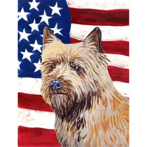 212 MAIN Polyester Heavyweight Full Size 28x40 in. Weatherproof Fade-Resistant USA American Flag with Cairn Terrier House Canvas Flag for Boating, Outdoor Use