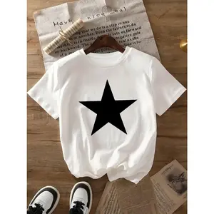 Elegant Women's Star Pattern Crew Neck T shirt Ideal for Casual AllSeason Wear