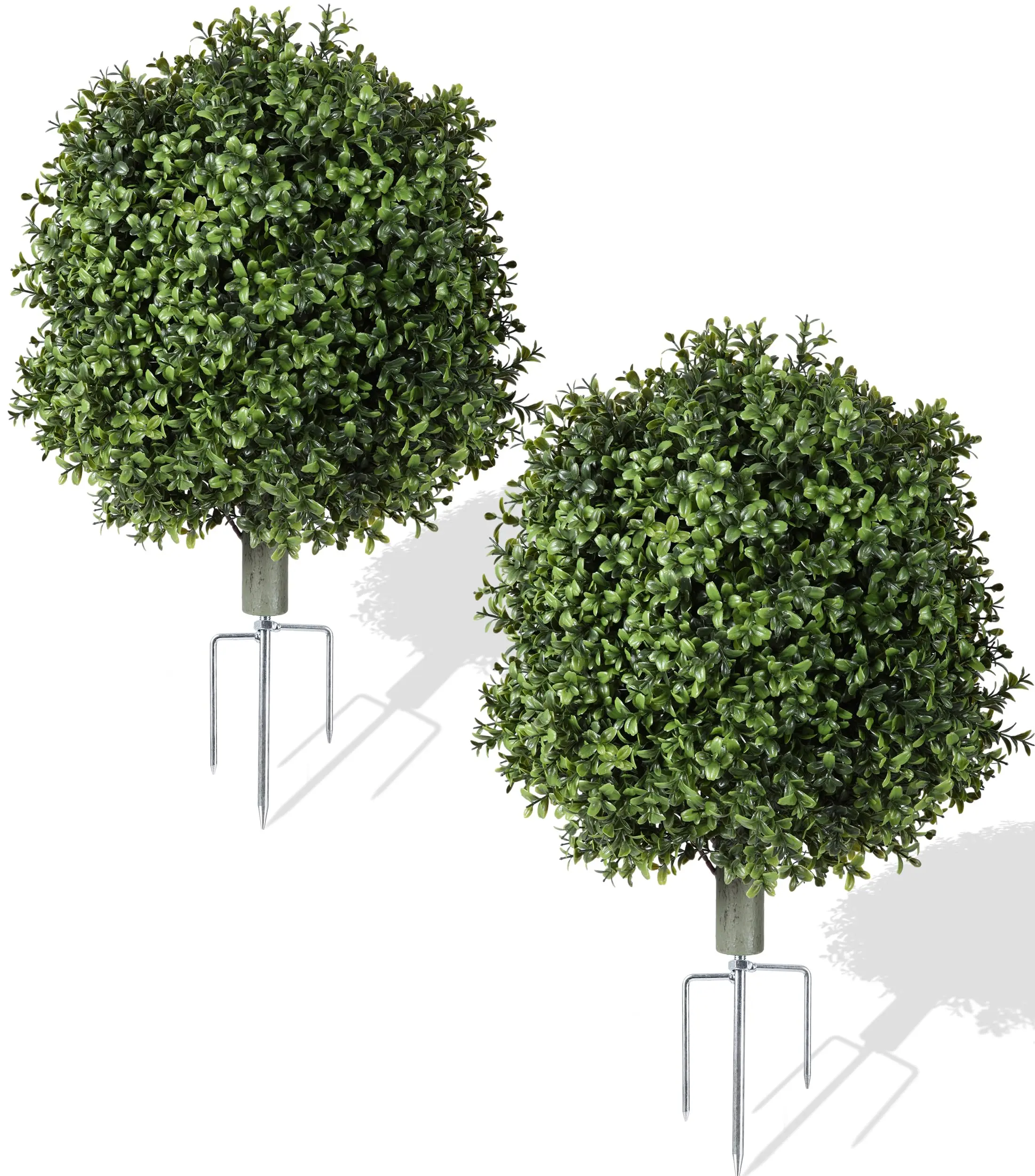 Ivydale Boxwood Shrubs, 2 PCS Artificial Boxwood Topiary Ball Tree with Metal Spike, UV Resistant Faux Boxwoods for Outdoor Planters Fake Evergreen Shrubs Bushes Plants for Garden Yard Front Porch Decor