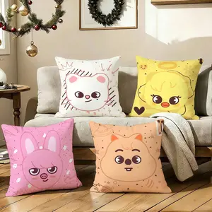 PIKPAKA Cute Cartoon S-Strays K-Kids Cushion Cover Warm Winter Pillow Cover Double-Sided Plush Print | Breathable & Washable | Invisible Zipper | Sofa Couch Bed Decor | Anti-Dust Mite & Durable