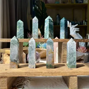 Natural Crystal Moss Agate Point Collection