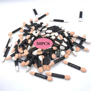 50pcs Dual-Ended Eyeshadow Brushes, Portable Sponge Applicator, Oval Tip for Eyeliner, Handle, Cosmetic Brush Set, Makeup Tool Set