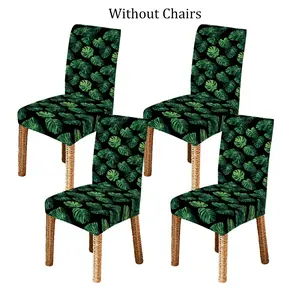 4/5/6/7pcs Tropical Green Leaf Arrangement Chair Cover And Tablecloth Set, Easy Care & Clean, Fits Dining Room, Outdoor Dining, Parties, Kitchen, Picnics, Stylish Decor, All Seasons & Gift