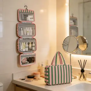 Striped Unisex Travel Wash Bag, Large Capacity Foldable Cosmetic Organizer, Cosmetic Pouch, Ideal for Gym & Shower Essentials, Perfect Gift for Holidays, Cosmetic Bags