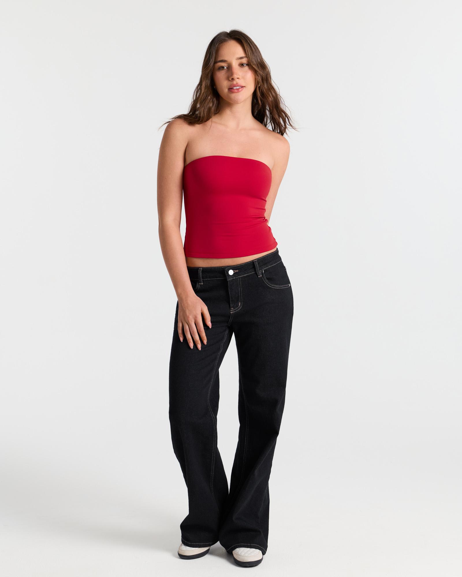 SOLBRACE Women's Double Layer Bandeau Crop Tube Tee, Buttery Soft High Stretch Fabric, Snatched Tight Fit Ultra Stretchy Not See-Through, Daily Layering Essential