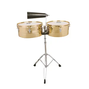 13" & 14" Gold Timbales Drum Set - Latin Percussion Kit with Stand & Cowbell