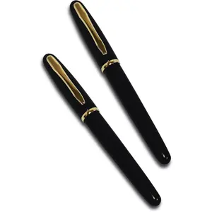 Executive Black Gel Pen, 2 Pack, Classic Business Pen with Removable Cap, Black 0.7mm Medium Point,  Accents, Individually Packed in Clear  Cases