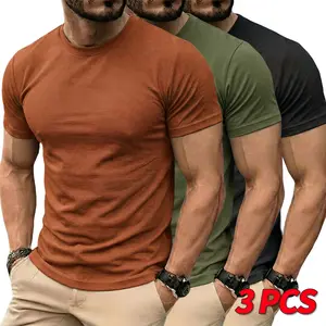 Men’s crew-neck casual T-shirt pack of 3 — breathable and comfortable, suitable for everyday wear, outings, sports, and fitness in summer.