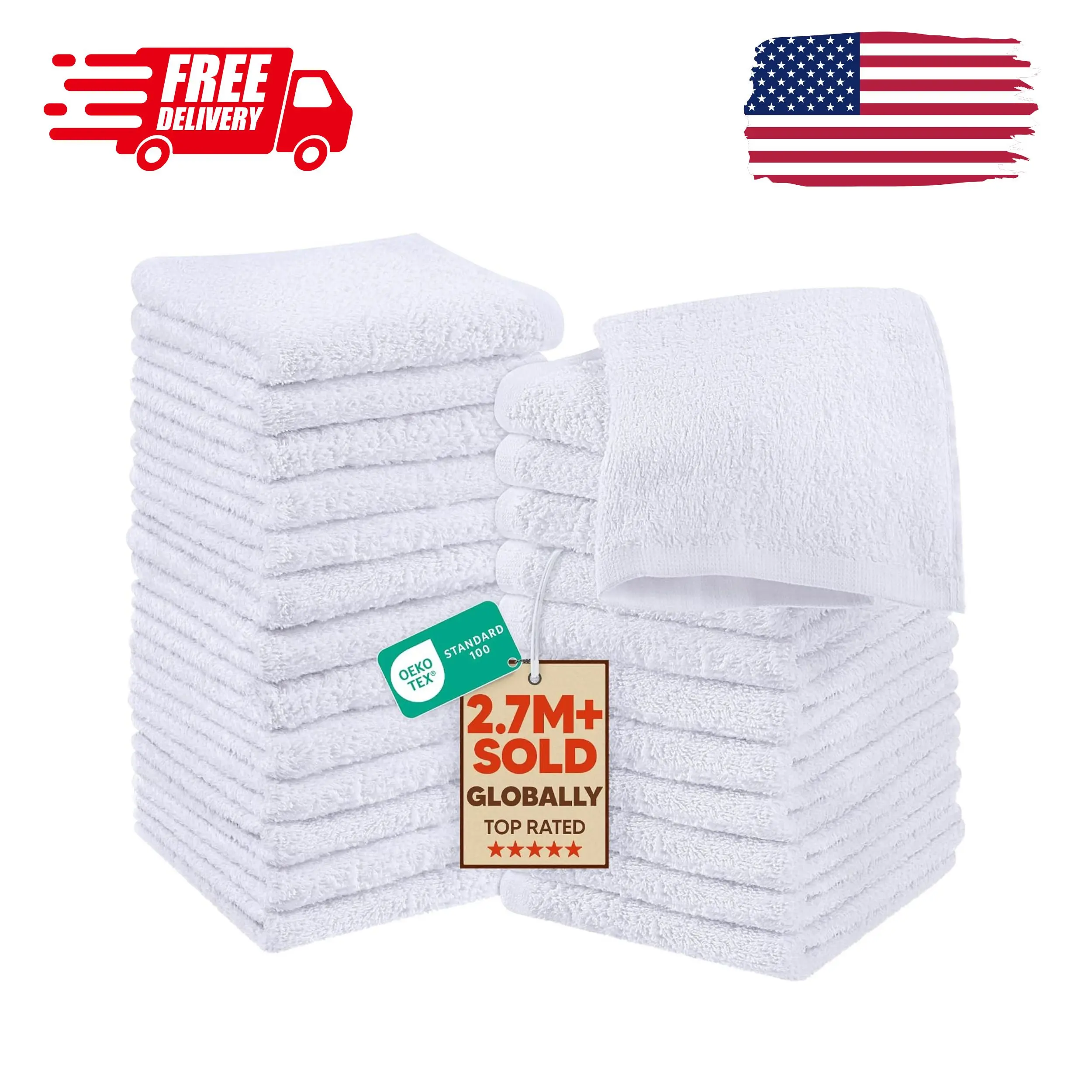 24 Pack Cotton Washcloths Set