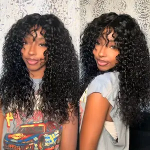 【NEW IN】Unice Boho Curly Human Hair Wig with Bangs 4X0.75 Lace T Part Effortless Shaggy Waves Glueless Pre-Styled Wig with invisi Drawstring summerwins