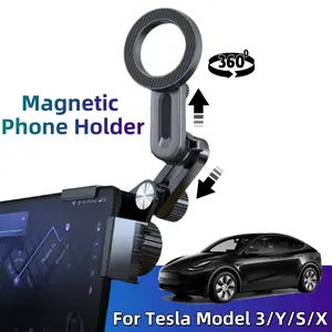 For Tesla Model 3/Y/S/X Screen Magnetic Car Screen Phone Mount For Magsafe, 360° Rotatable Telescopic Rod, Universal Fits for 4.7-7" iPhone Samsung Smartphones, Quick Install Hands-Free Navigation Phone Holder N52 Ultra-Strong Magnetic