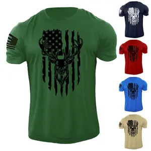 Men's American Deer Hunting USA Flag T Shirt 100% Cotton Menswear Soft