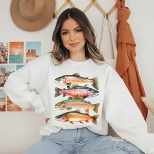 Abstract Colorful Trout Sweatshirt – Fly Fishing Crewneck for Men & Women, River Fish Species Gift, Boho Fishing Apparel