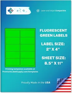 Bright Neon Color Fluorescent Stickers - 2" x 4" s - (Green Fluorescent, 1000 s)