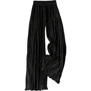 YIMOON Pleated Pants for Women Flowy Satin Pant Plisse Palazzo High Waist Dressy Trousers Bottom