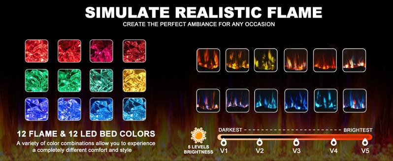 【2 Packages Shipping】PUKAMI Floating Fireplace TV Stand 70'' Wall Mounted Shelf, LED Light Entertainment Center and Storage, Modern Wood Media TV Console with Highlight Cabinet for Living Room