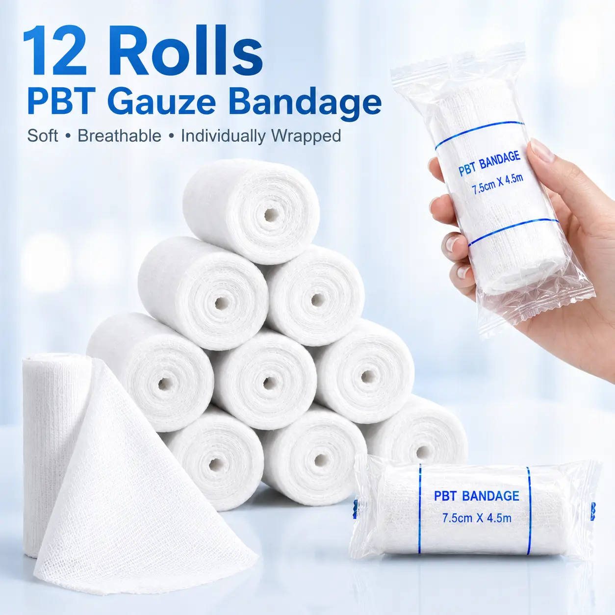 12 Rolls Elastic Gauze Bandage Wrap, Soft Breathable Stretch Bandage Rolls for Adults & Athletes, Wound Dressing, First Aid Kit, Boxing, Martial Arts, Sports & Outdoor Emergency Supplies