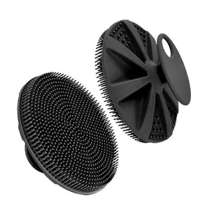Silicone Body Scrubber Shower Brush – Soft Food-Grade Handheld Skin Cleansing Brush for Gentle Exfoliating & Deep Cleaning (Black)