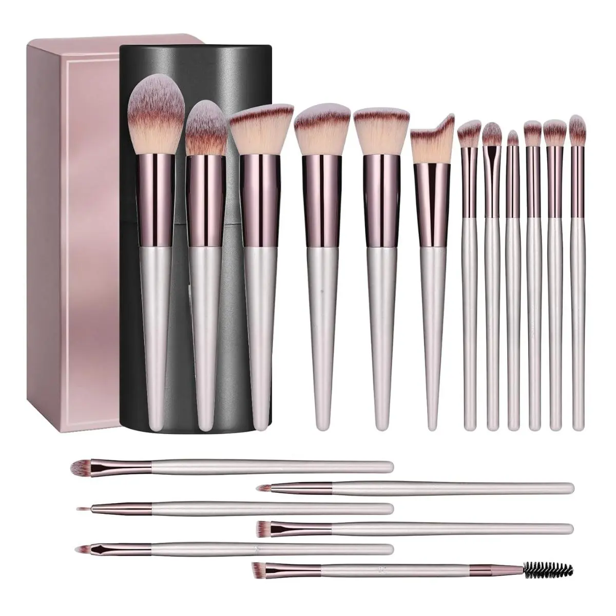 18-Piece Premium Synthetic Cosmetic Brush Set - Foundation, Powder, Concealer, Blush, Eyeshadow Tools with Black Case, Multicolor Mom Gifts for Mother's Day