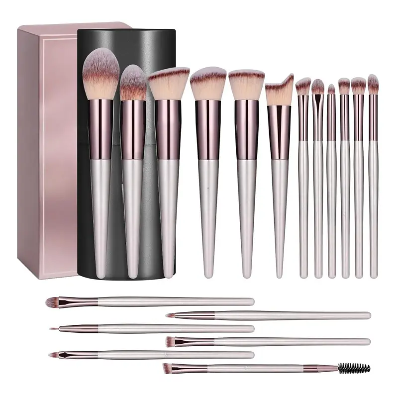 18-Piece Premium Synthetic Cosmetic Brush Set - Foundation, Powder, Concealer, Blush, Eyeshadow Tools with Black Case, Multicolor Mom Gifts for Mother's Day