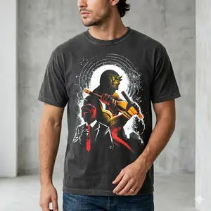 Daredevil Inspired Graphic T-Shirt, Superhero Design with Red and Yellow, Unisex Black Tee, Fan Apparel, Bold Urban Style
